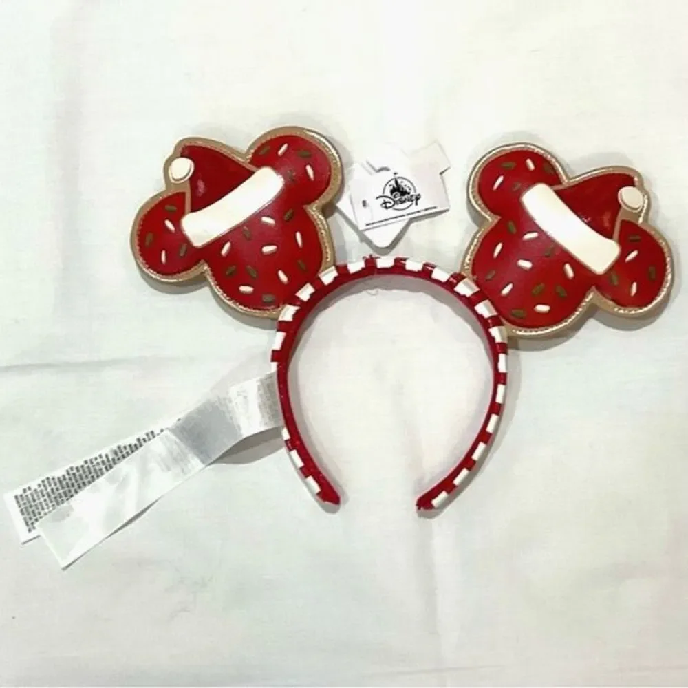 Disney Gingerbread Cookie Mickey Ears Headband Christmas 2021 Red & White New